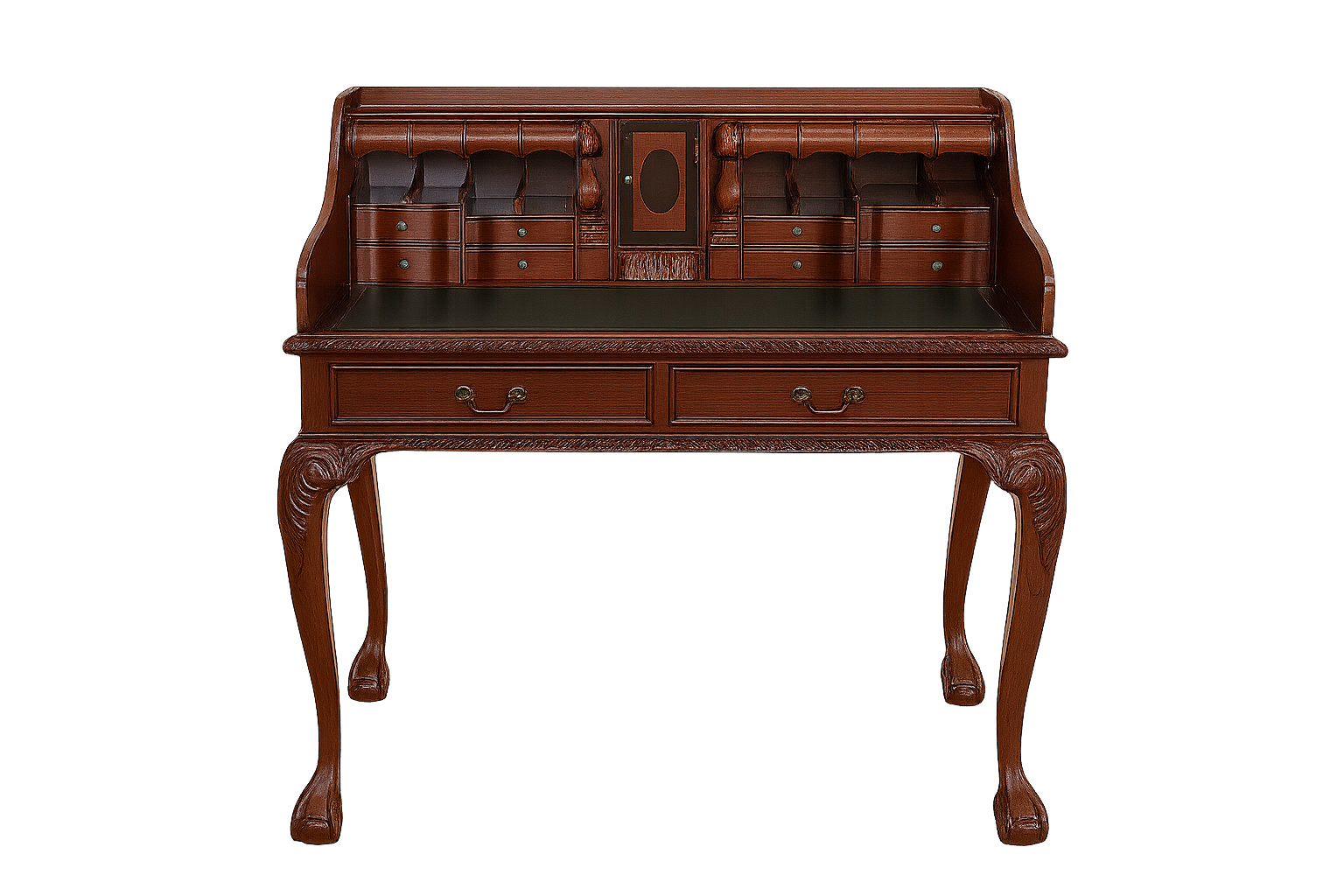 A wooden desk with drawers